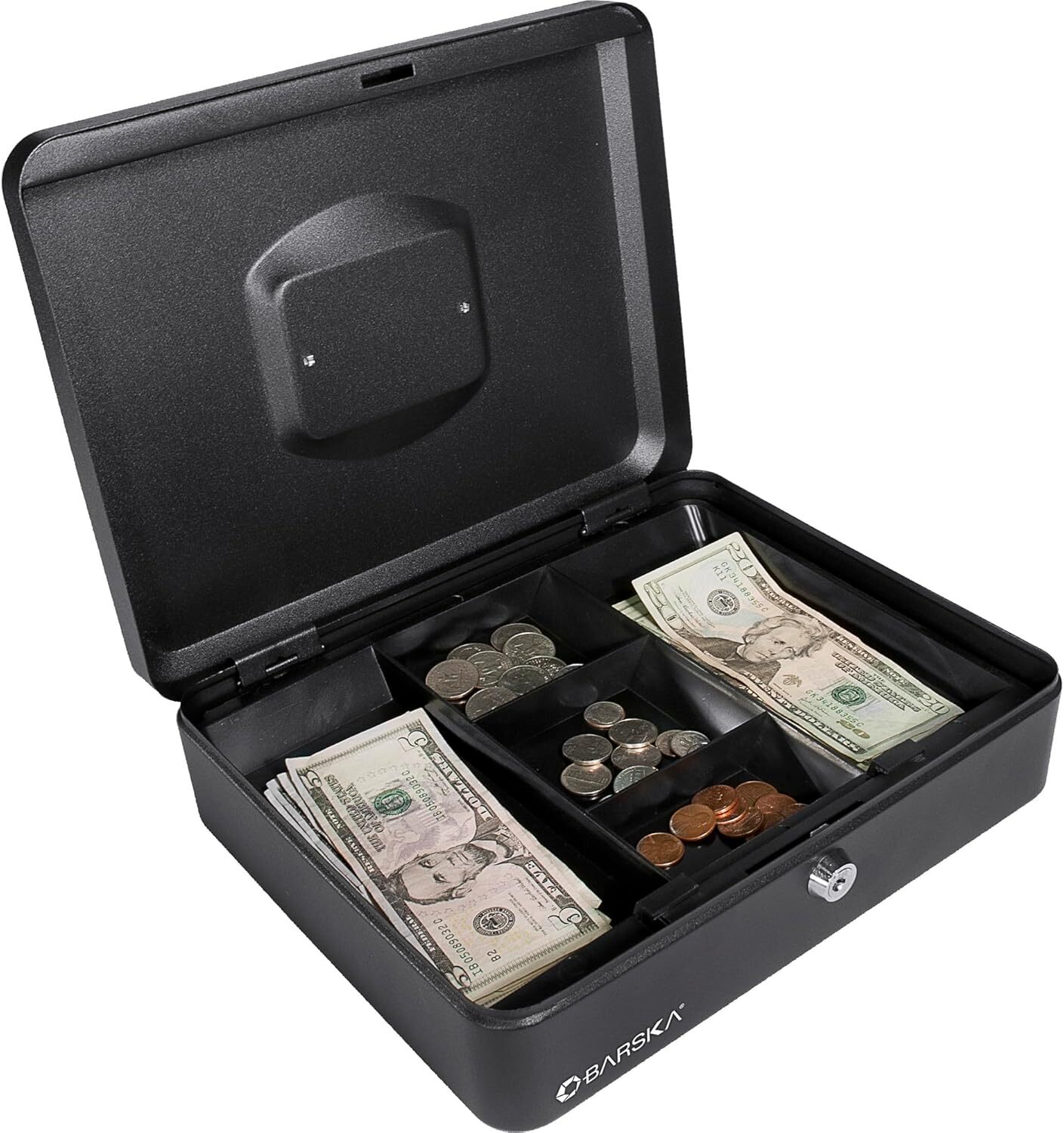 BARSKA 12 Inch Large Steel Cash Box Safe w/ Key Lock and Removable Tray, CB11834