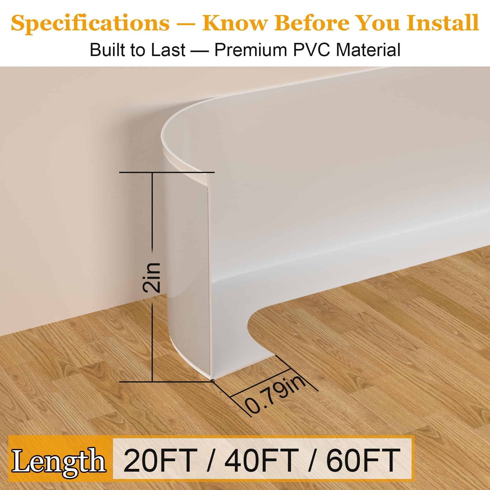 Self-Adhesive Flexible Baseboard Molding Trim – 20 Ft 2.79inX20ft, White