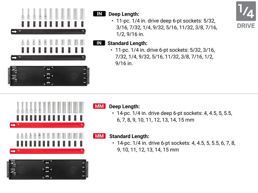 Tekton 1/4, 3/8, 1/2 Inch 12 Point Socket Set, Rails And Trays (214 Pieces)