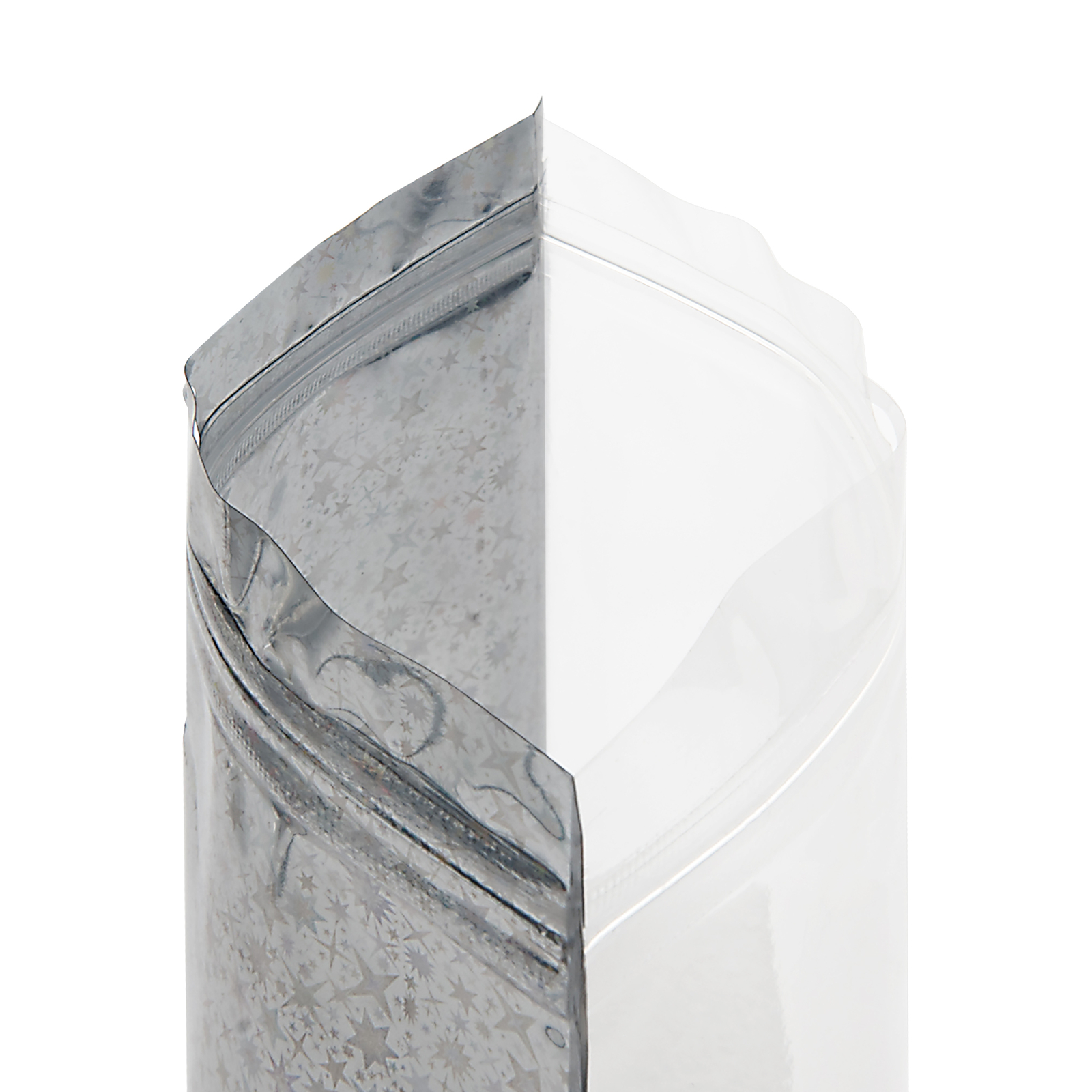 100 Flat Clear/Silver Star Metallized Foil Resealable Zip Bags (Select Size)