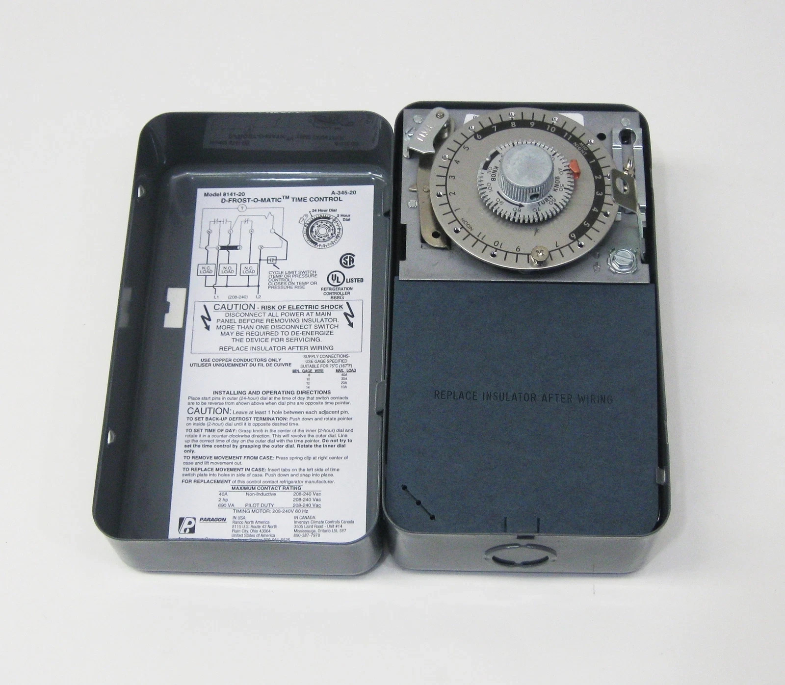 Paragon 8141-20 Commercial Defrost Timer Control 208/240V Refrigeration 40A