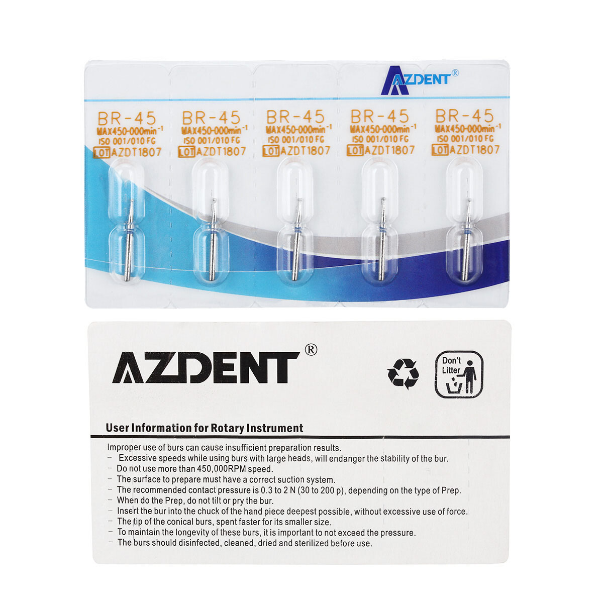100 Types AZDENT Dental FG Diamond Burs for High Speed Handpiece Friction Grip