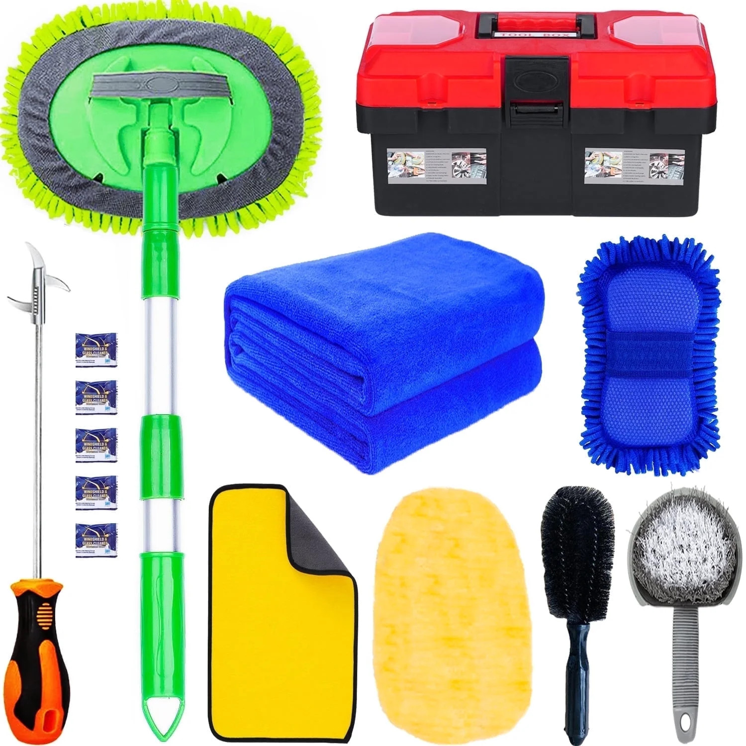 Professional Car Wash and Interior Detailing Kit with Microfiber Accessories