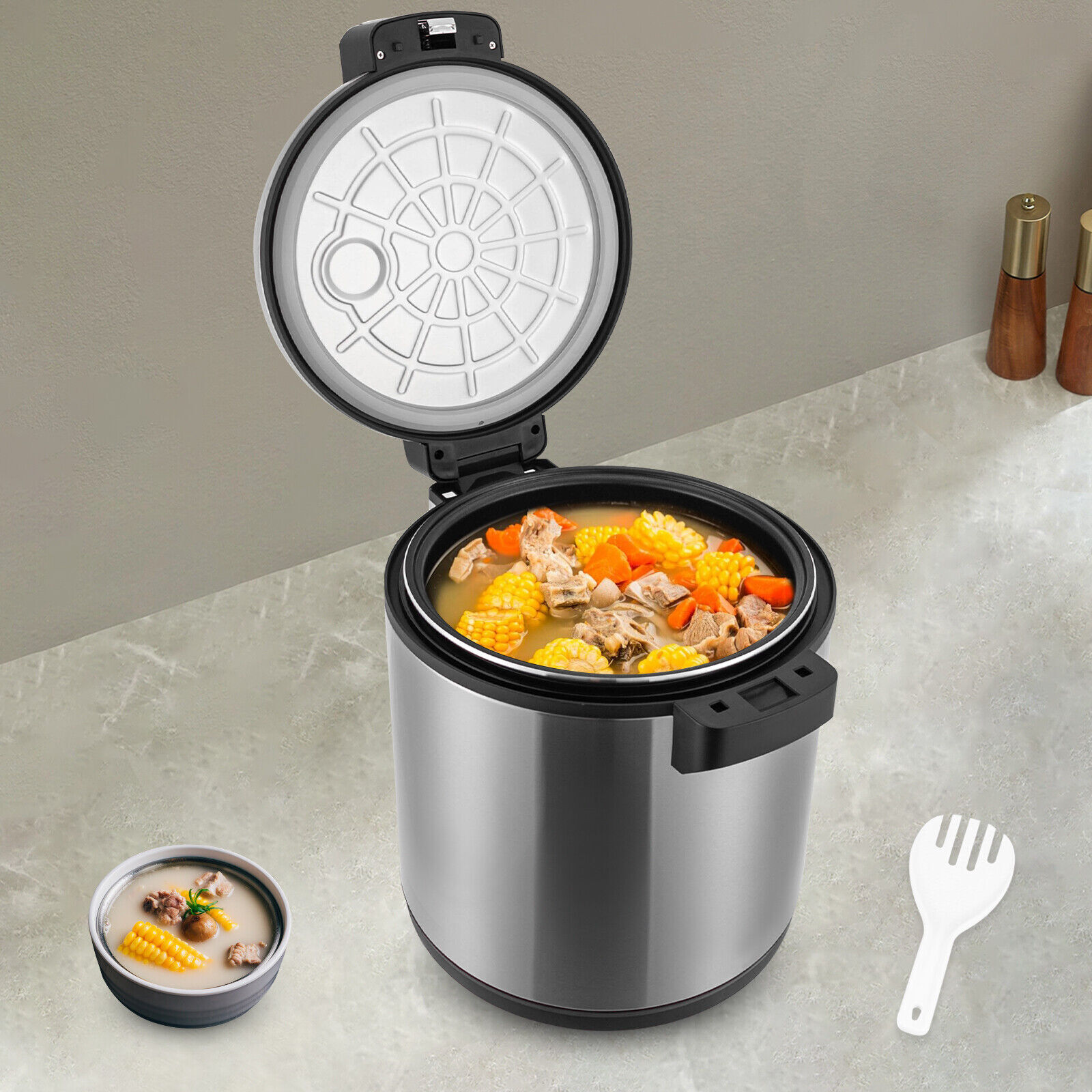 Electric Rice Warmer Heavy Duty Soup Cooker Stainless Steel Restaurant Canteen