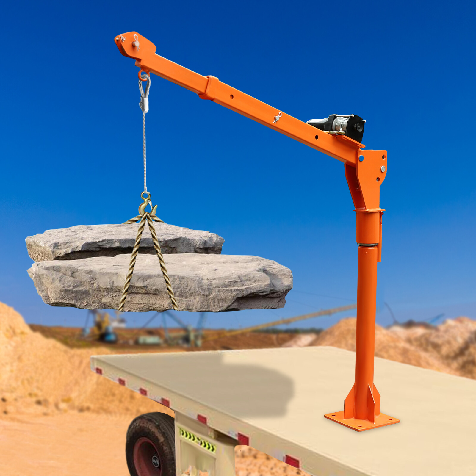 1100LB Truck-Mounted Crane Hoist w/ 12V Electric Winch Pickup Truck Jib Cranes
