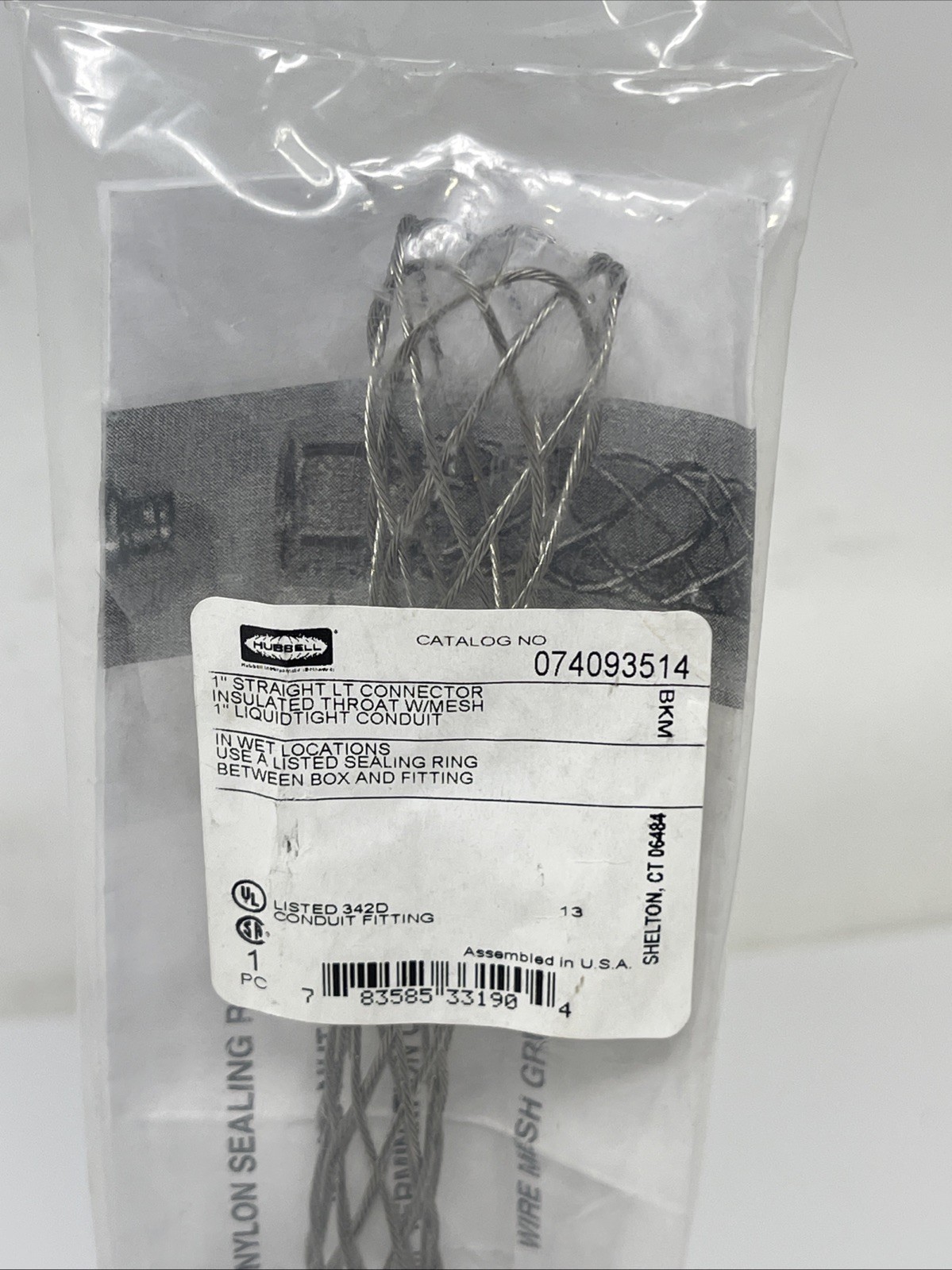 1” Hubbell Wiring Device, Kellems Liquid Tight Grip, Straight Connect, 074093514