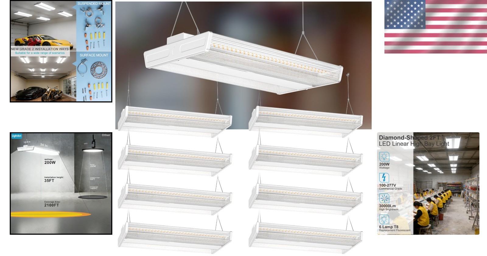 Energy-Saving 28000LM LED High Bay Lights, 8-Pack for Commercial Applications
