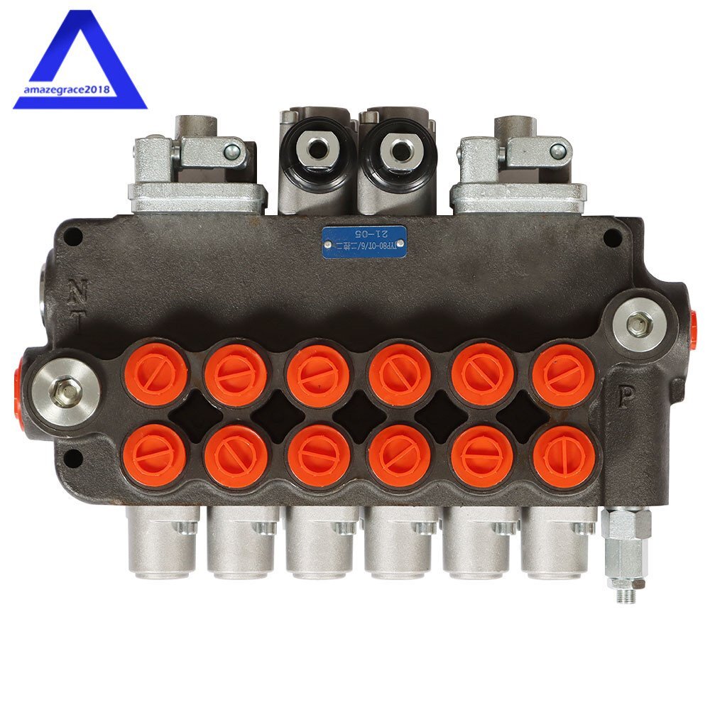 6 Spool 21 GPM Hydraulic Backhoe Directional Control Valve W/Joysticks SAE Ports