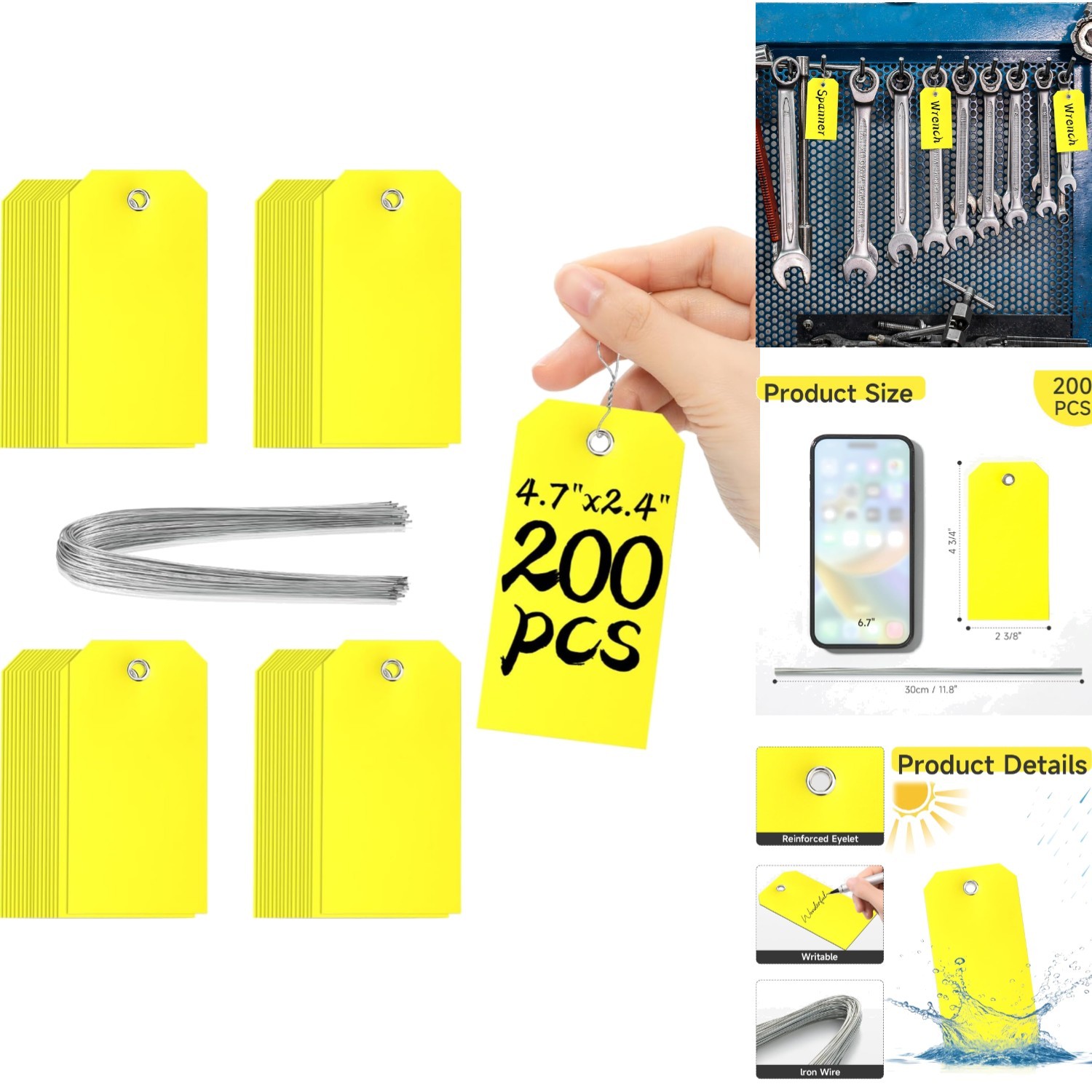 200 Blank Waterproof Plastic Shipping Tags with Reinforced Wires – Multi-Purpose