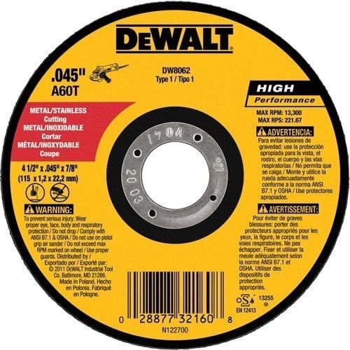 DEWALT 4 1/2 Cut Off Wheel Angle Grinder Cutting Disc 5 Pack Aluminum Oxide