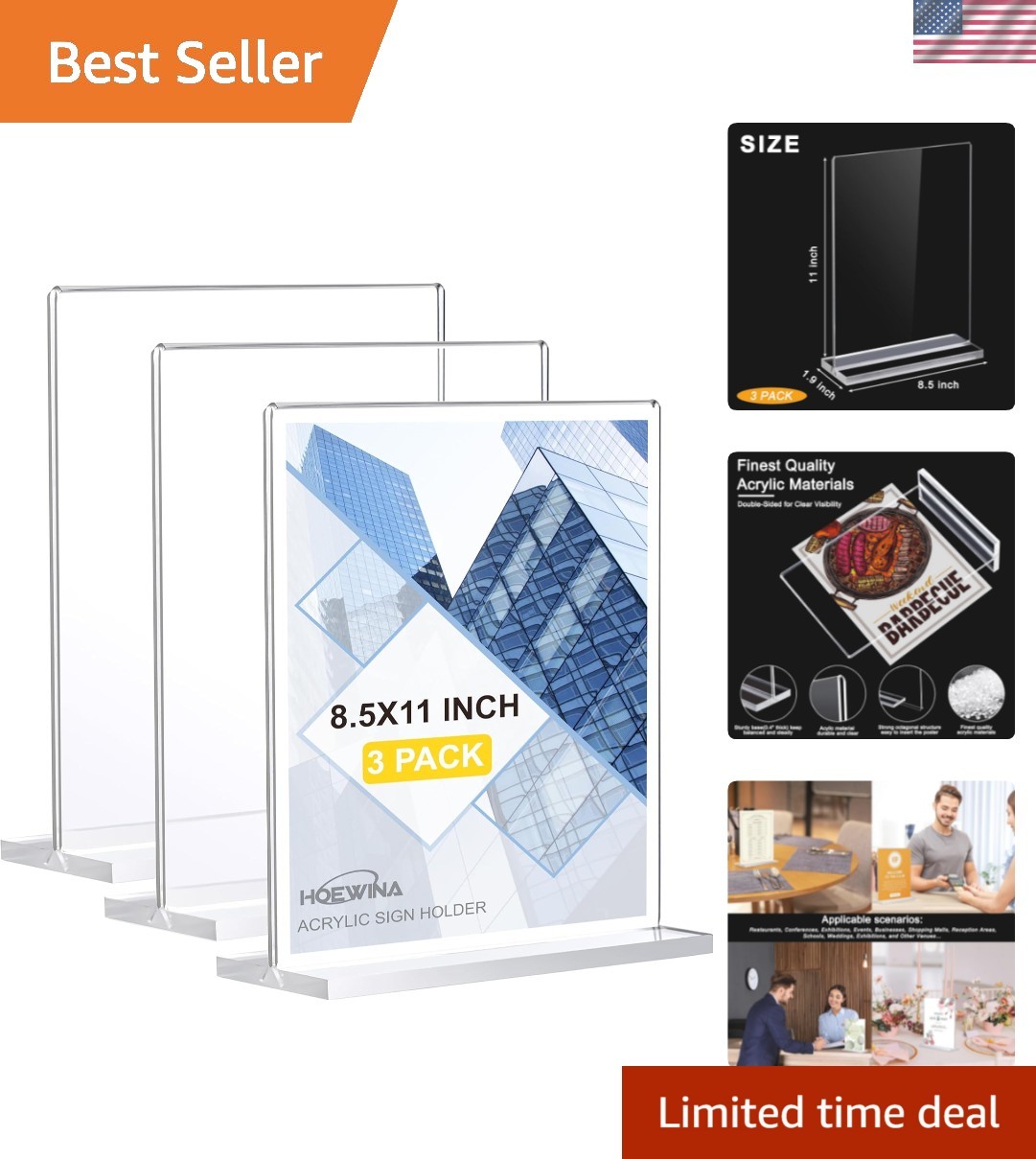 Acrylic Sign Holder 8.5 x 11 Inch 3 Pack, Clear Display Sign Stand for Store …