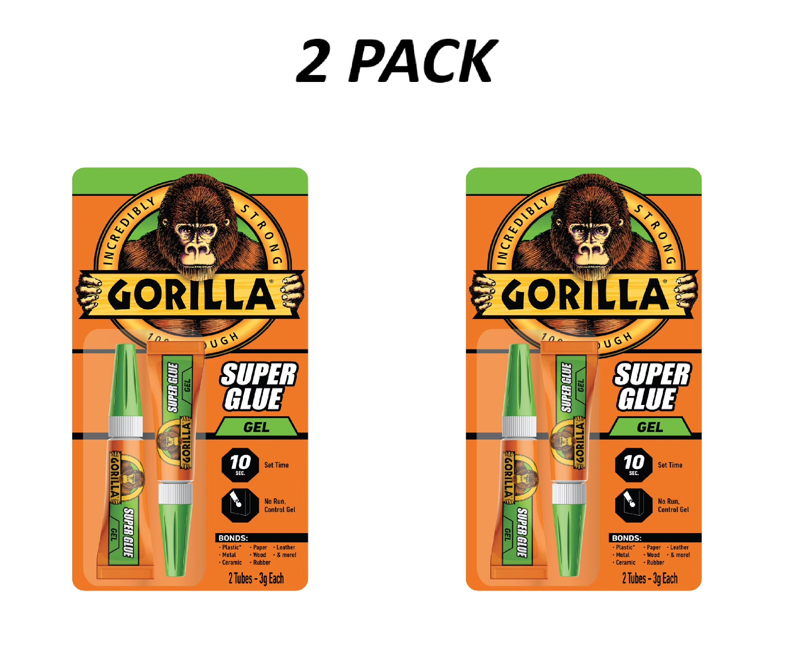 (2 PACK) Gorilla Super Glue Gel 2-3g Tubes.