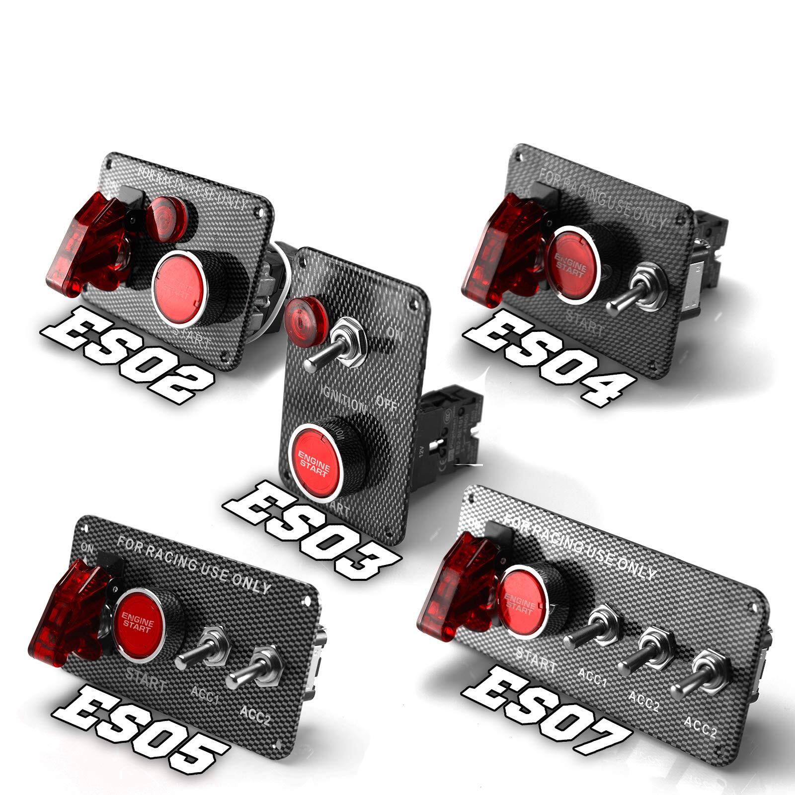 Racing 12V Ignition Switch Carbon Fiber Engine Start Push Button LED Toggle P…