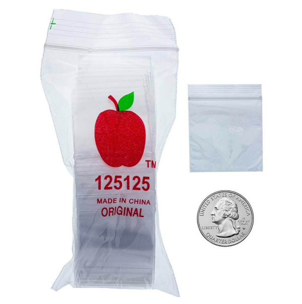 125125 Original Apple Bags 1.25″ x 1.25″ Reclosable 1,000 Baggies CLEAR