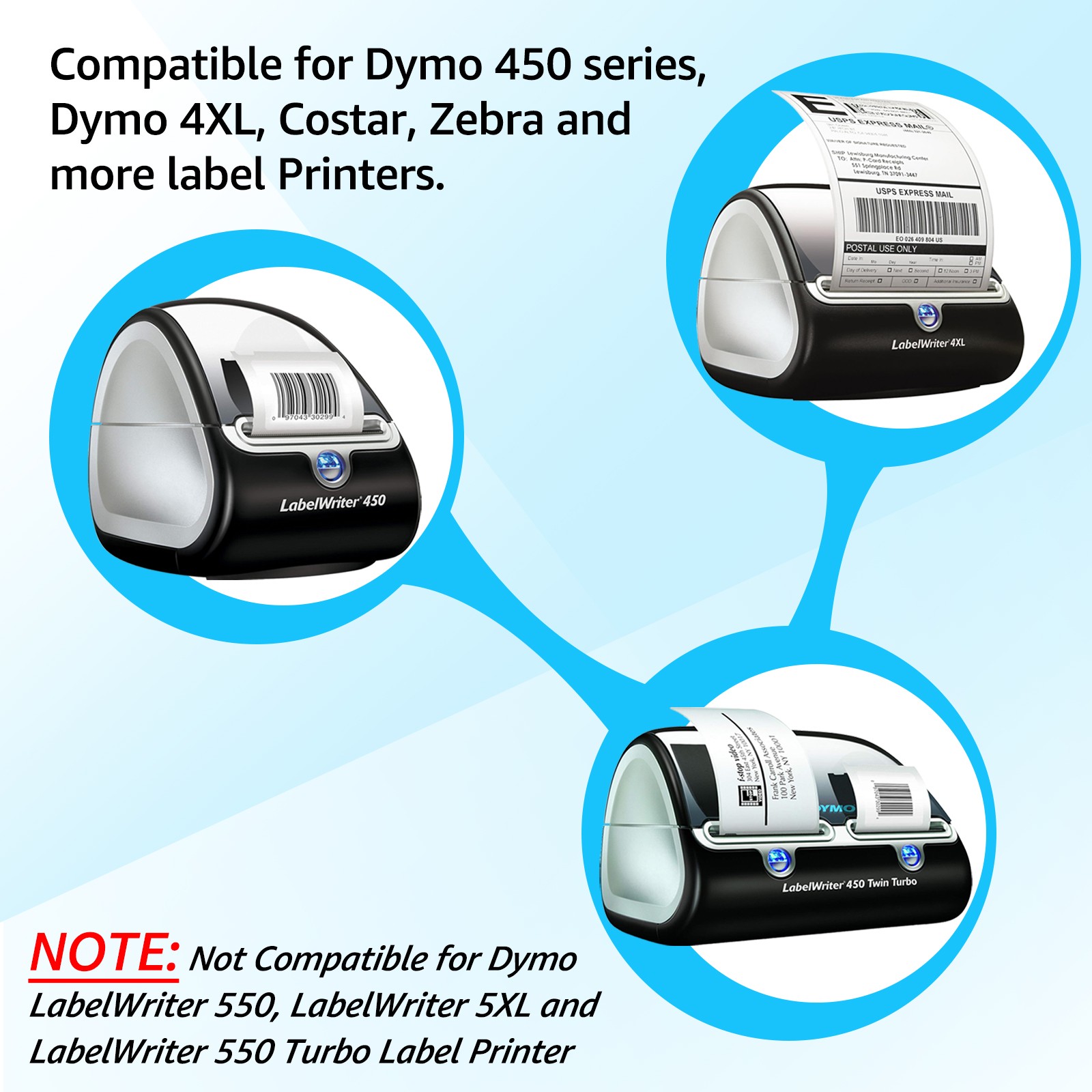 1 Roll 1-1/8”x3-1/2″for Dymo 30254 Clear Self-Adhesive LW Mailing Address Label