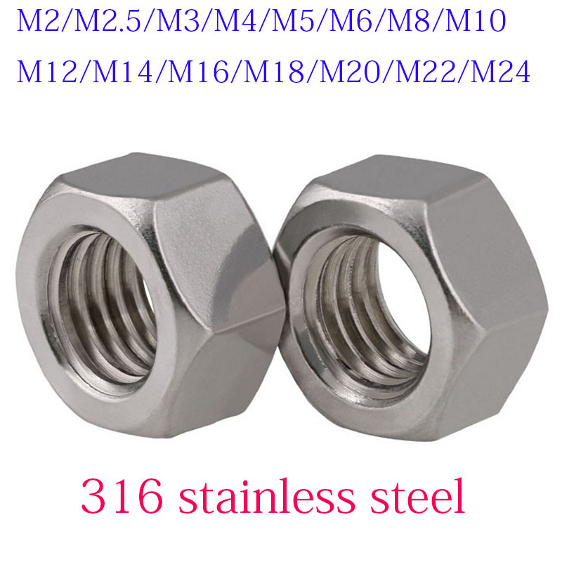 M2 M2.5 M3 M4 M5 M5 M8 M10 M12 M14-M24 DIN934 316 Stainless Steel Hex Nuts A4-70