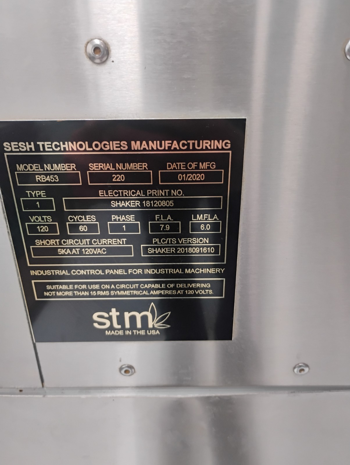 STM RB453 Industrial Control Panel RocketBox Pre-Roll Cone Used Great Cond USA