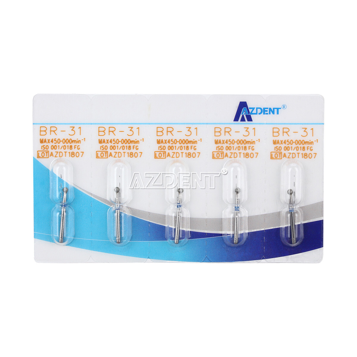 100Size AZDENT Dental Diamond Burs High Speed Handpiece Friction Grip 5Pc/Box