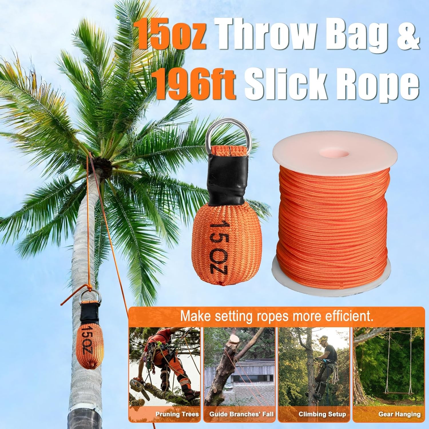 Arborist Throw Line Kit, 15Oz Throw Weight & 196Ft Paracord Rope, 100% Polyester