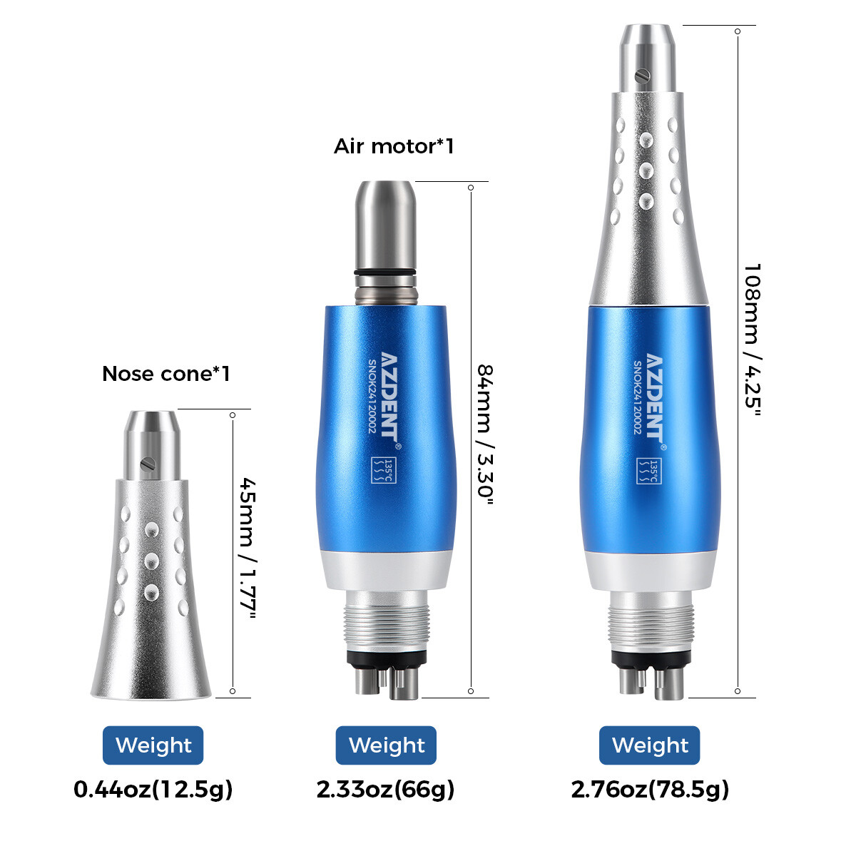 AZDENT Dental Hygiene Prophy Handpiece Air Motor 4HOLE 4:1 Nose Cone 360° Swivel