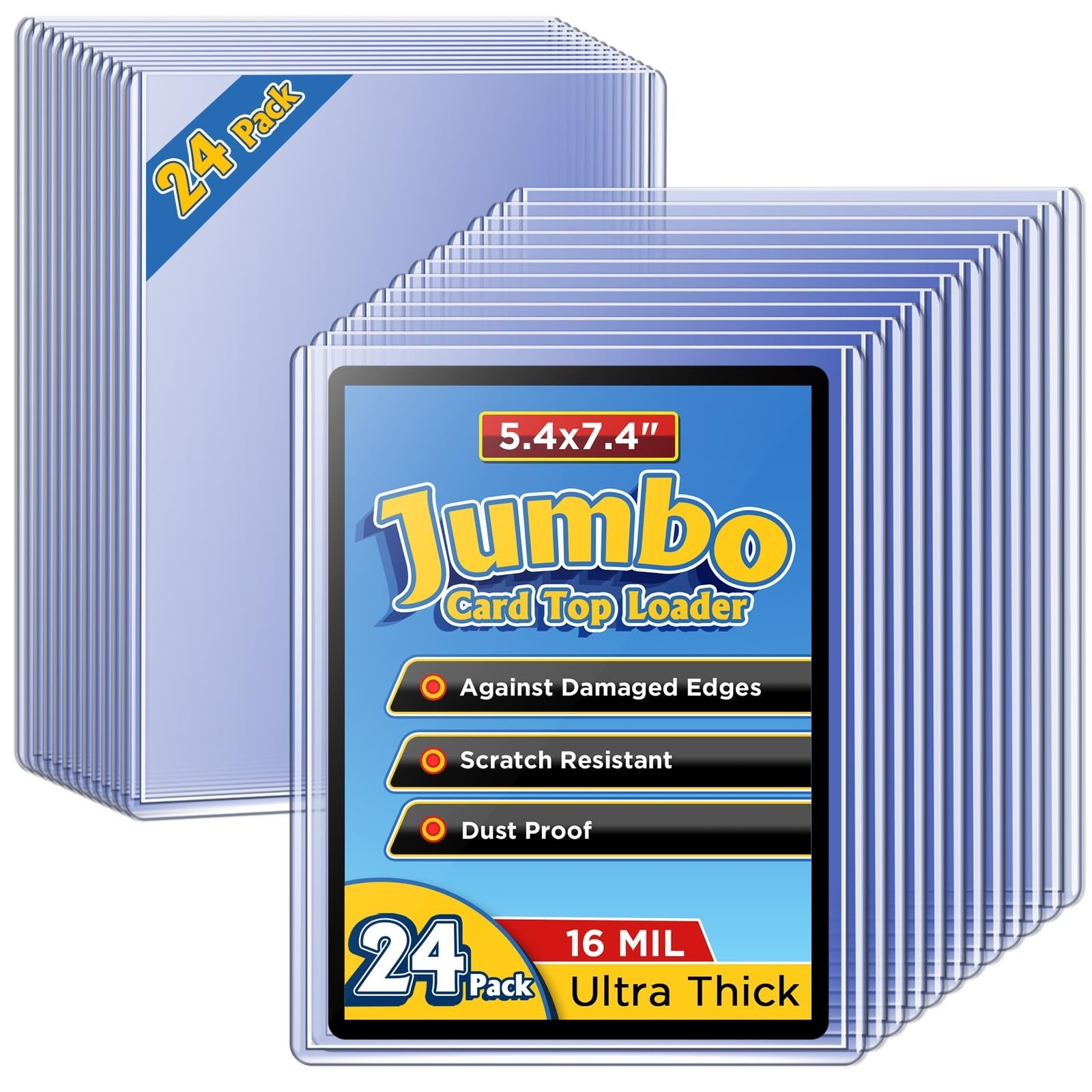 Jumbo Card Hard Sleeves – 24 Pack Rigid Plastic Top loaders for 5.4 x7.4”