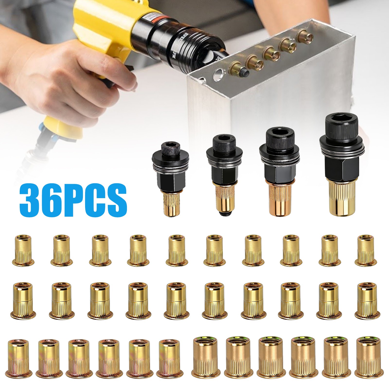 36 PCS Manual Rivet Nut Gun Kit For M6- M12 Threaded Insert Tool Automotive DIY