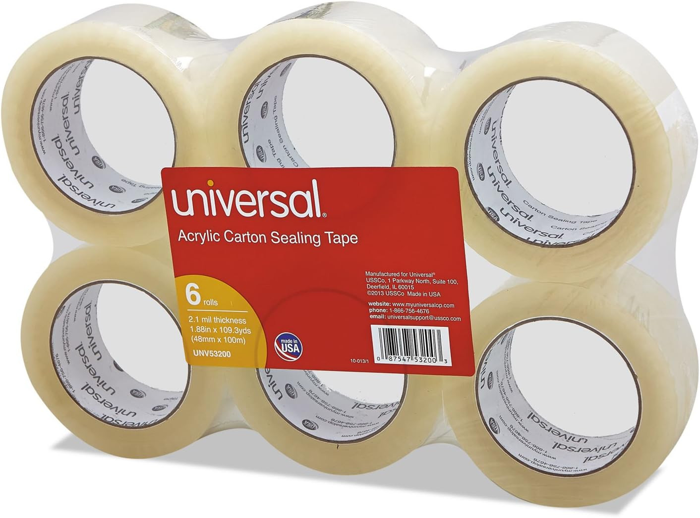 53200 General-Purpose Acrylic Box Sealing Tape, 48mm x 100m, 3-Inch Core, Clear,