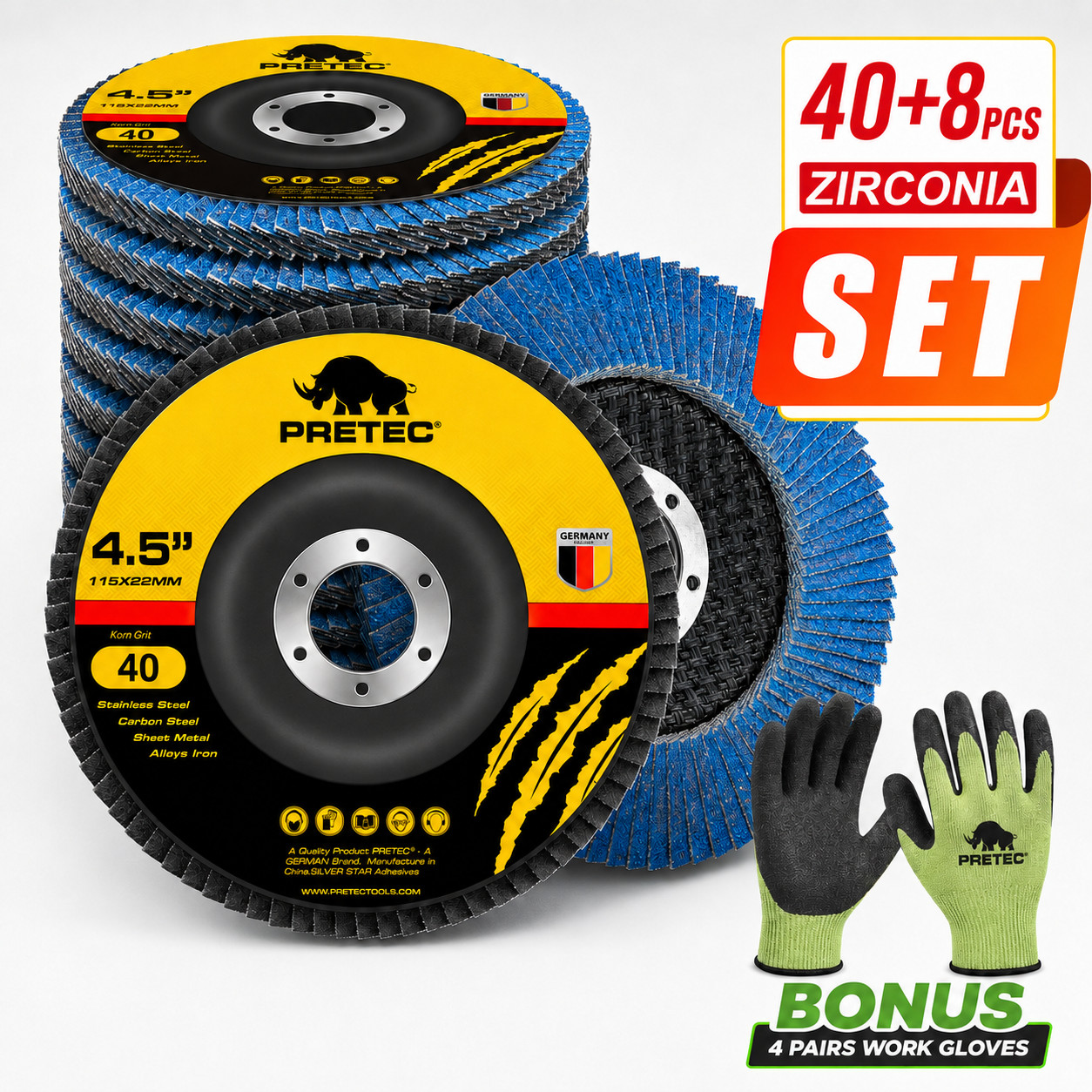 48 Pack 4.5″ x 7/8″ Zirconia Flap Discs 40 Grit Type 27 Grinding Sanding Wheels