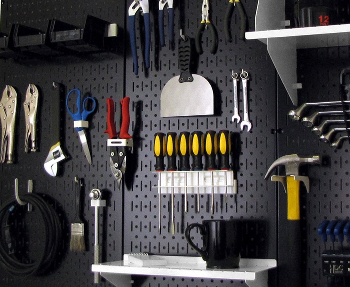 Black Metal Pegboard Set – (2) 32″ x 16″ Wall Panels for Tools & Organization