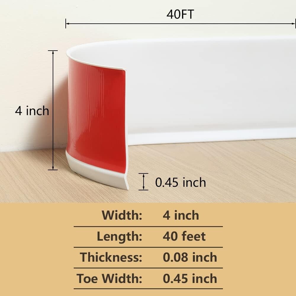 Lifronkit Self Adhesive Flexible Molding Trim – White (4″x 40ft) Brand New!!