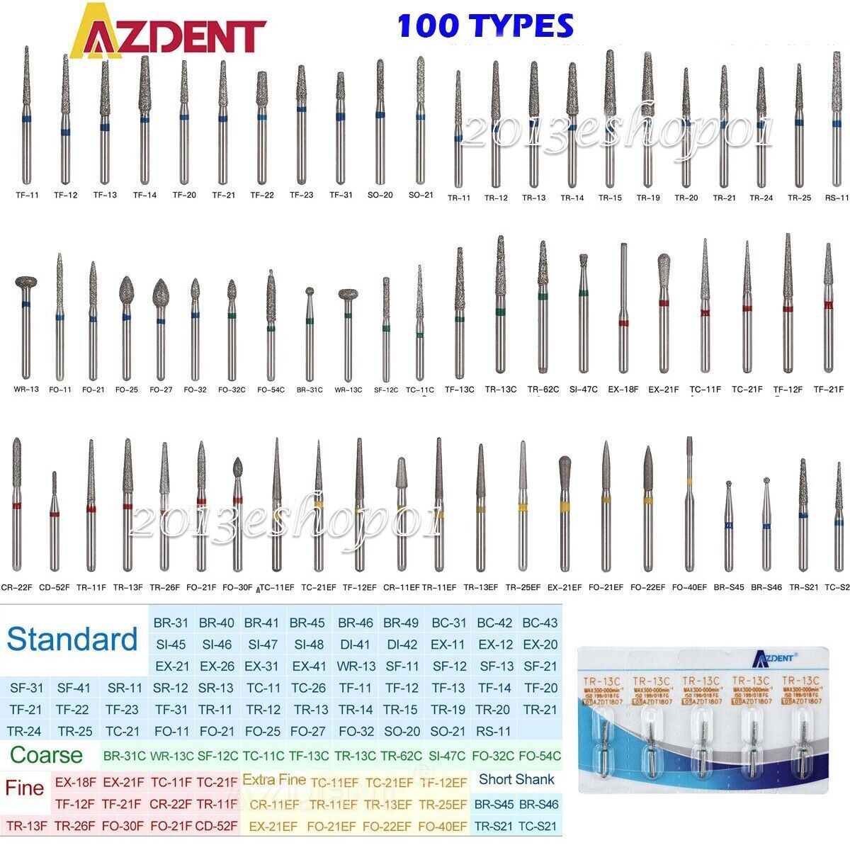 AZDENT Dental Diamond Burs Drills FG Burs for High Speed Handpiece