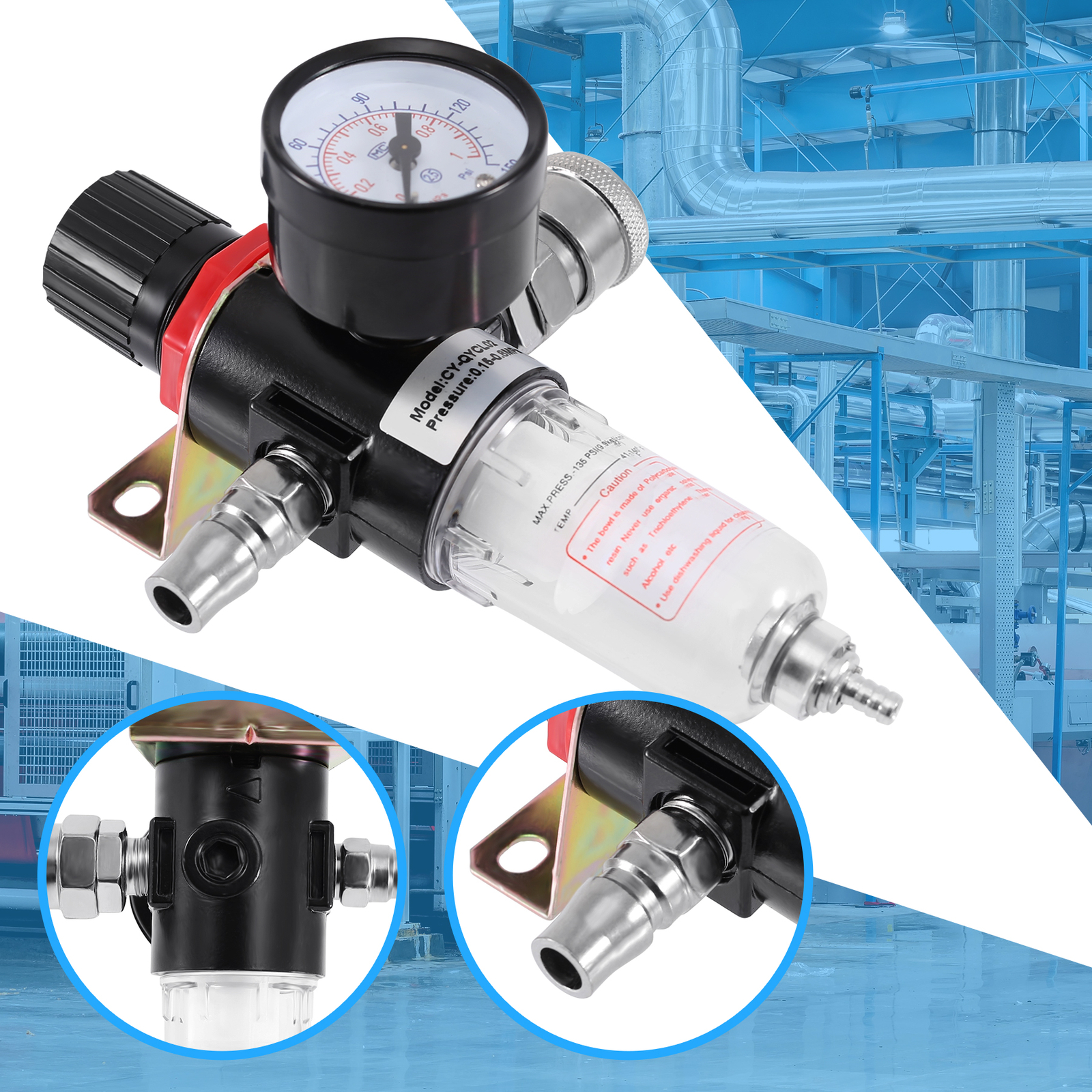 1/4″ 130PSI Air Compressor Filter Compressed Air Pressure Regulator With gauge