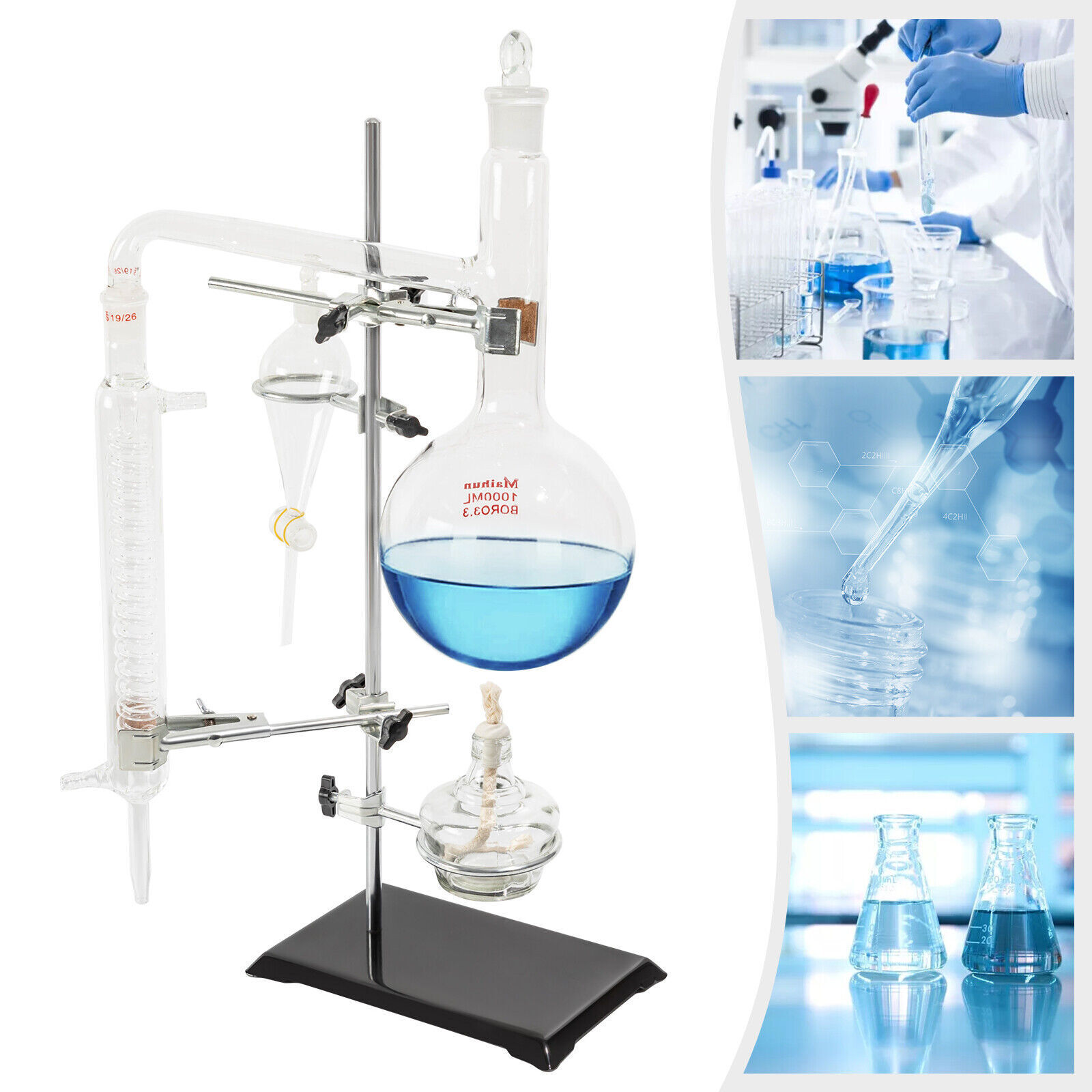 1000ml Lab Distillation Apparatus Chemistry Essential Oil Distilling Glassware
