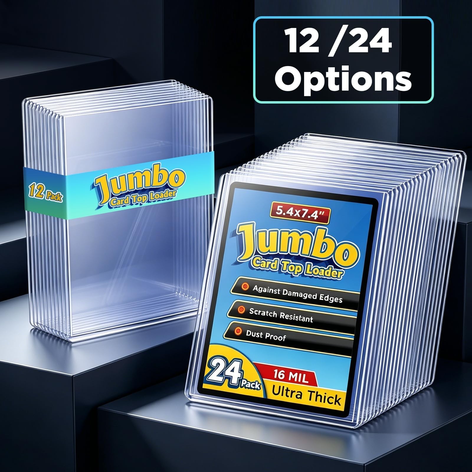 Jumbo Card Hard Sleeves – 24 Pack Rigid Plastic Top loaders for 5.4 x7.4”
