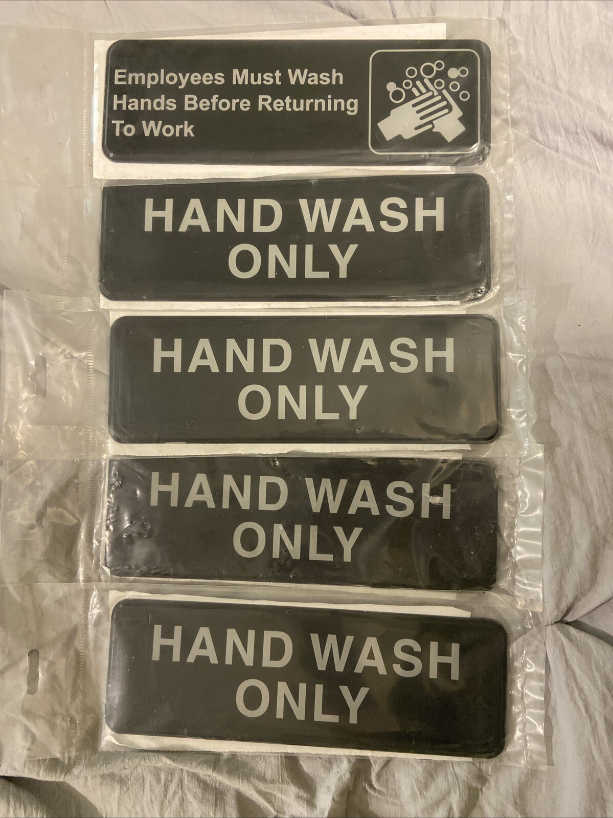 (5) Hand Wash Only Sign – Black and White, 9 x 3-inches Hand Wash Only Sink Sign