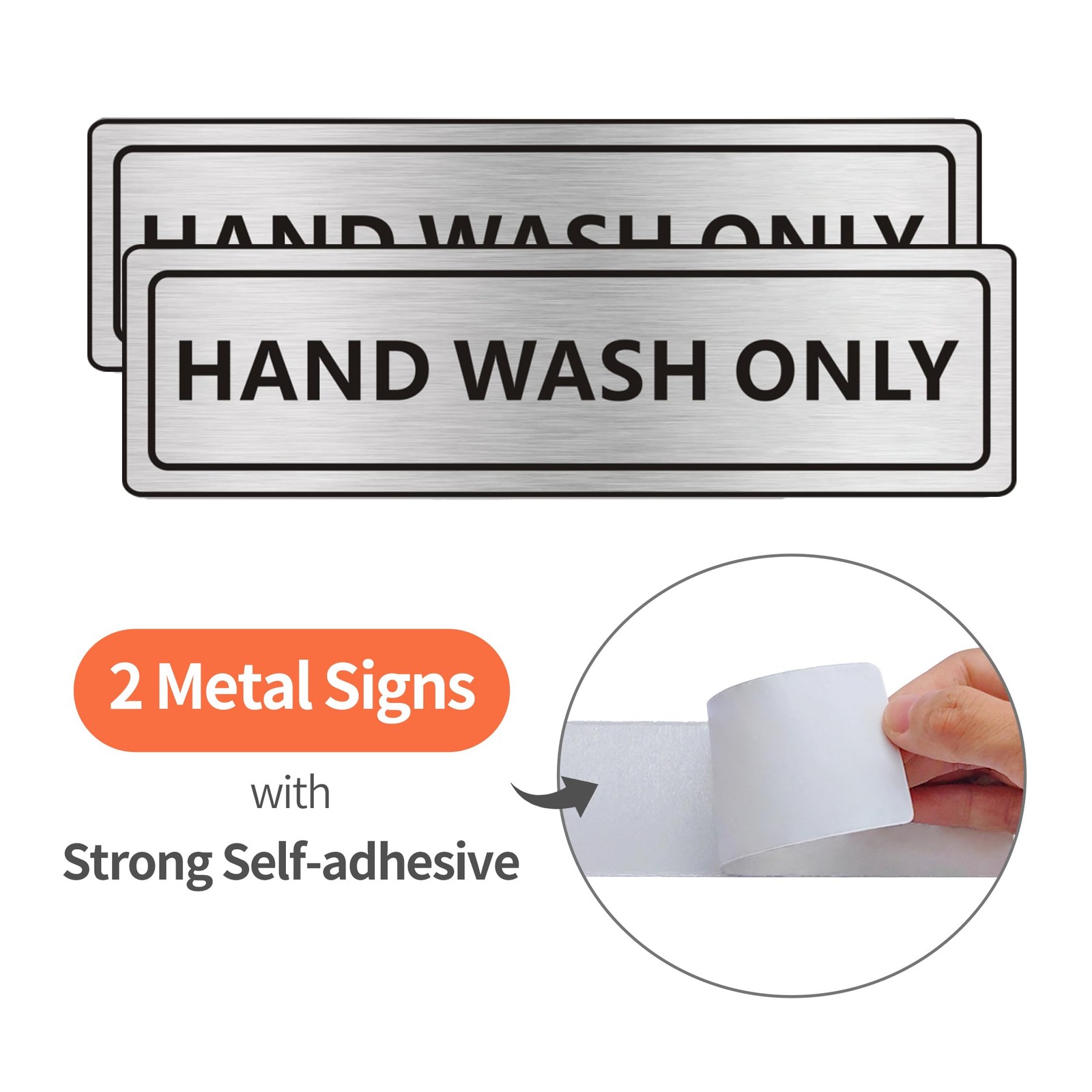 2 PCS Hand Wash Only Sign SelfAdhesive Waterproof Aluminum 7×2 Inch