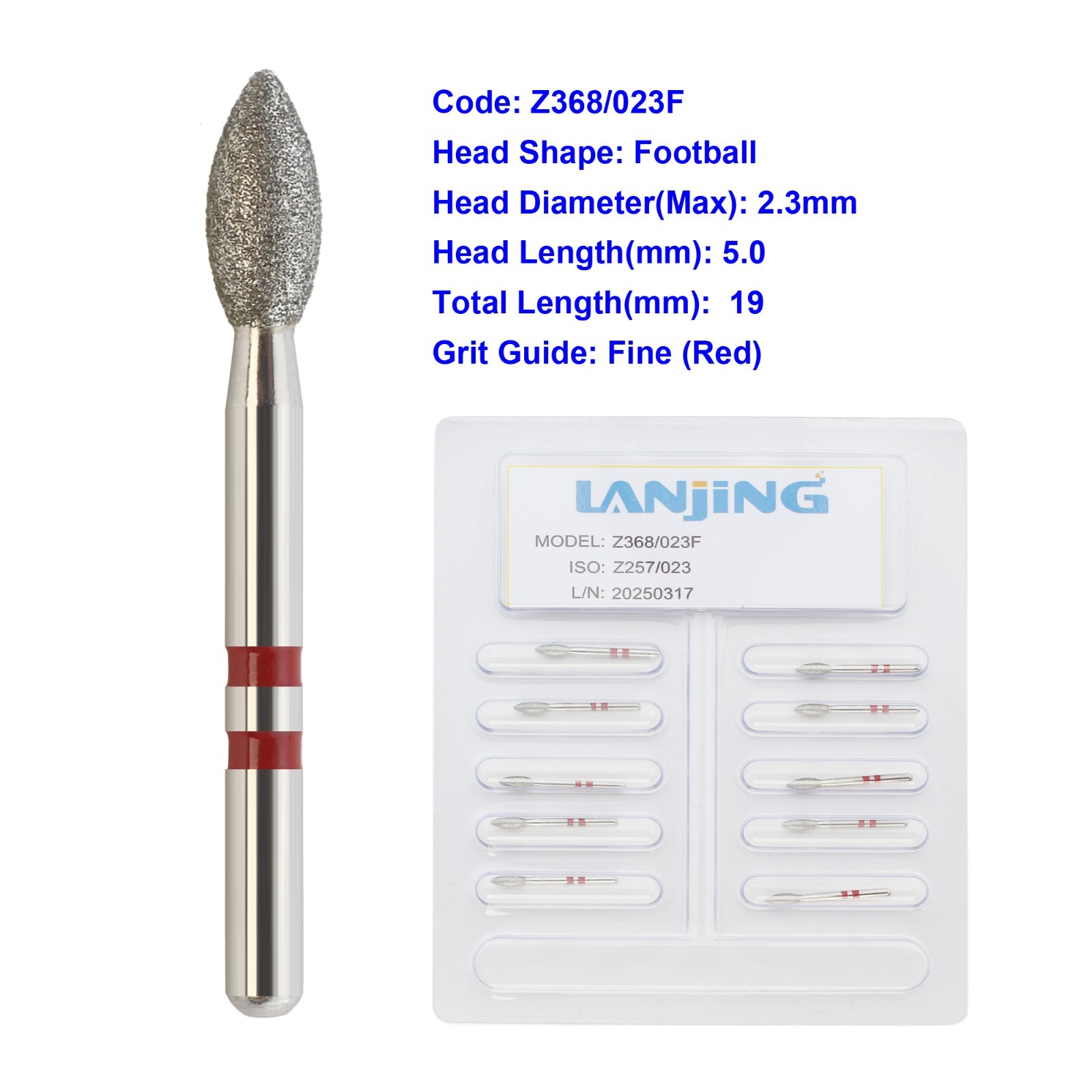 Dental Diamond Burs Zirconia Cutting FG Burr Football Round End Taper Cylinder