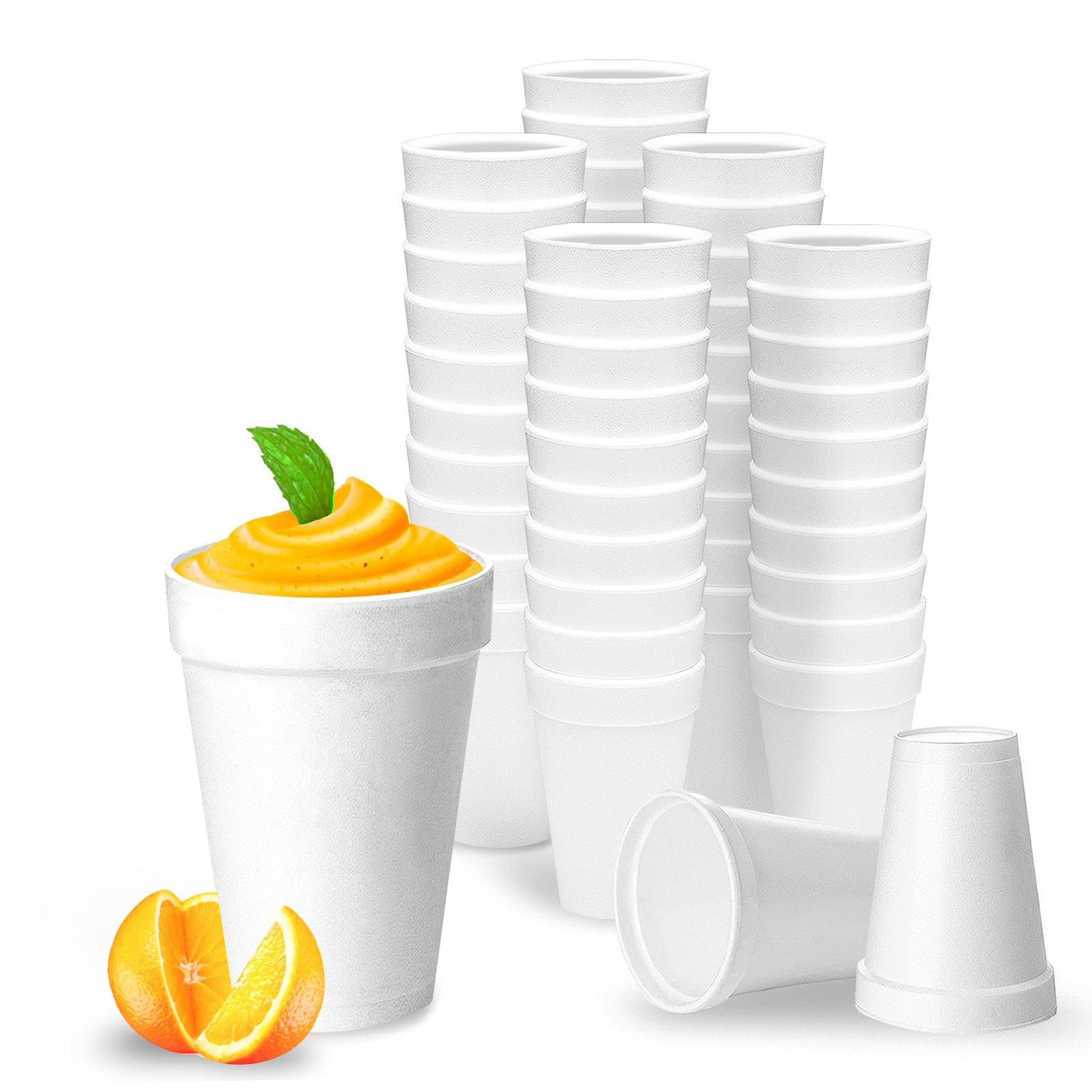 20 Oz Disposable Foam Cups (50 Pack), White Foam Insulates Hot & Cold Beverages,