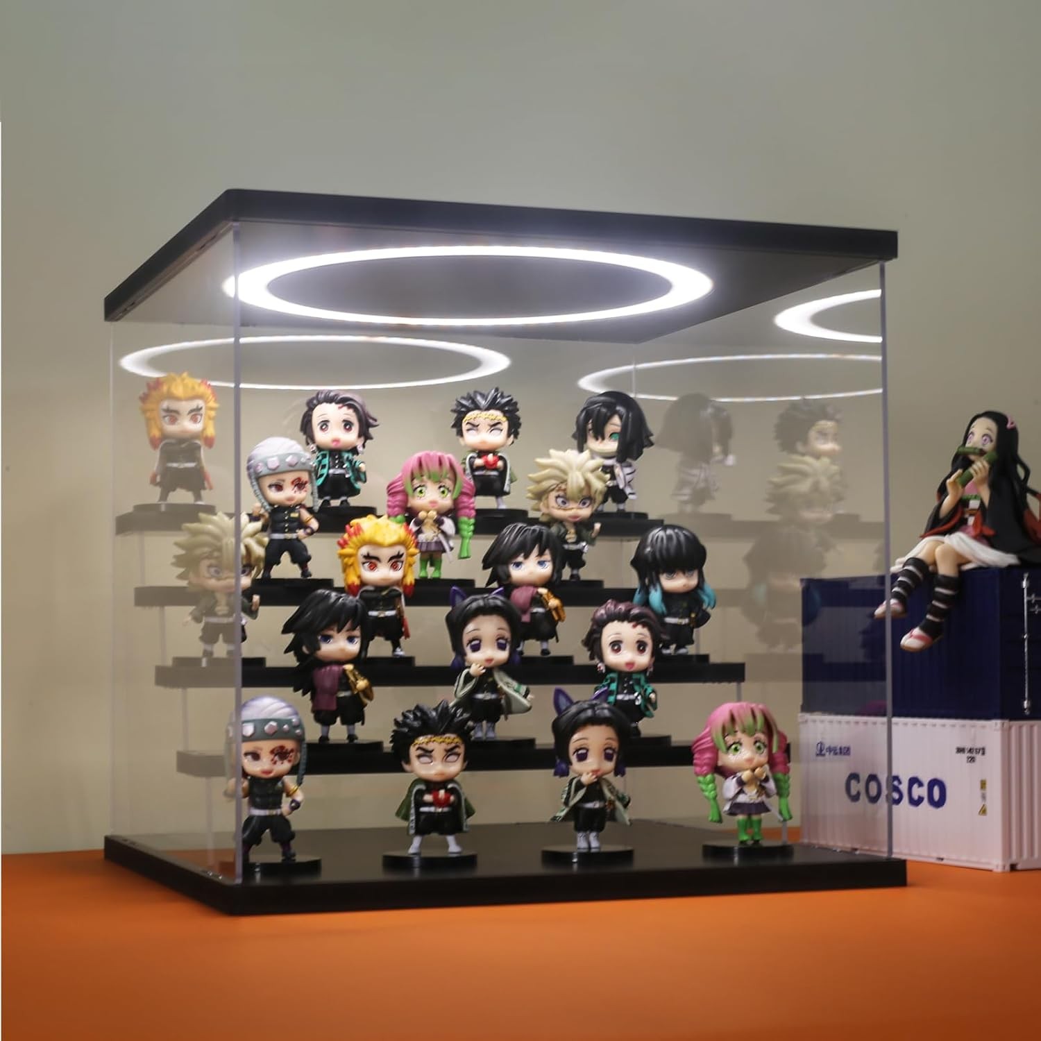 5 Tier Acrylic Display Case Adjustable LED Light Action Figure Dustproof Box