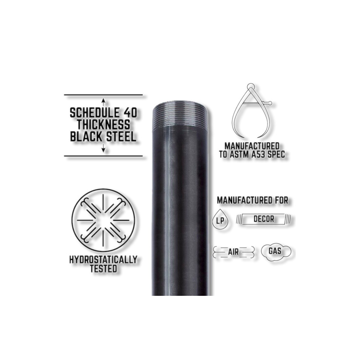 STZ Industries 2-1/2 in MIP each X 2-1/2 in MIP Black 8 in Nipple 350212X8