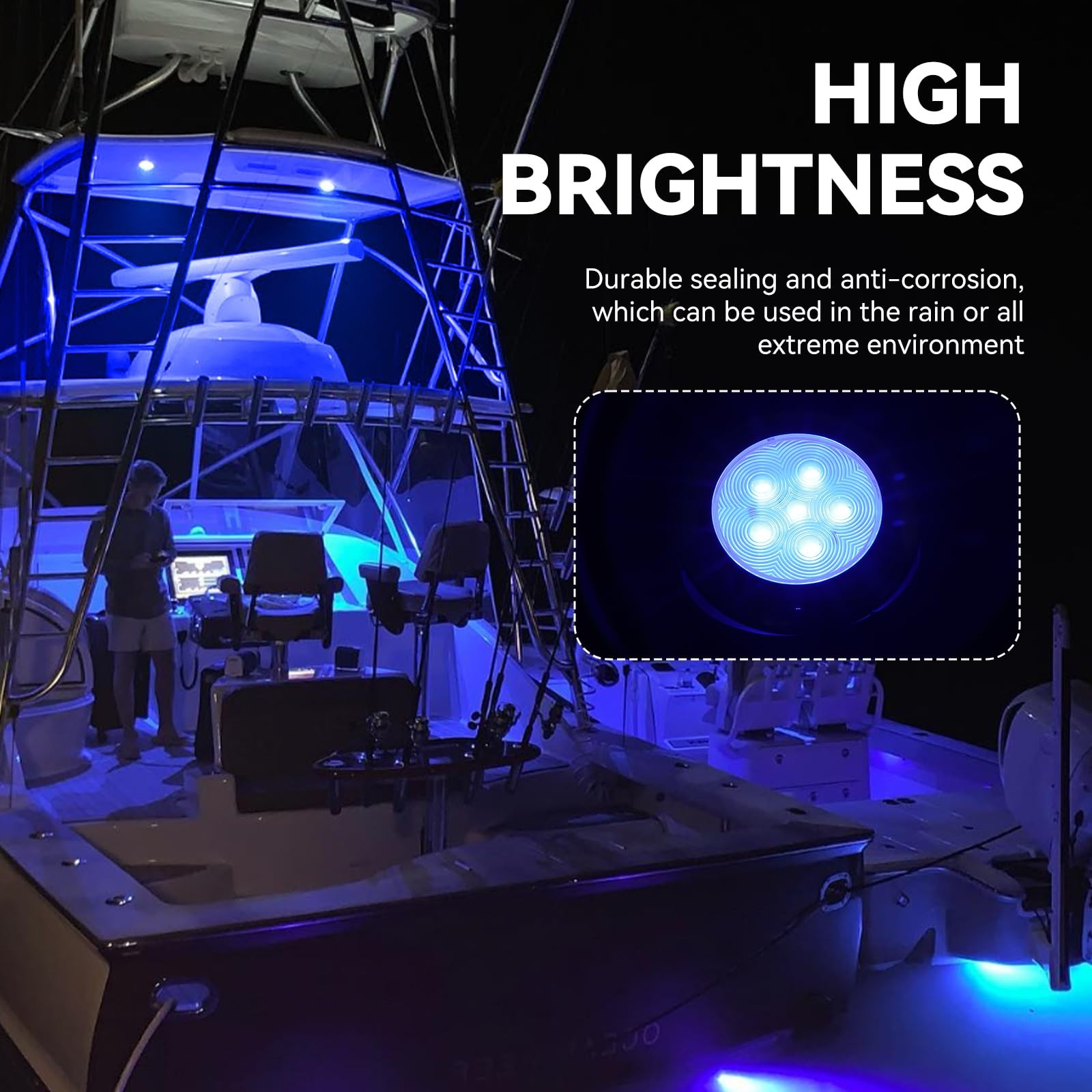 Boat Interior Lights IP68 Waterproof Blue 4 Piece Marine LED Stern Night Fishing