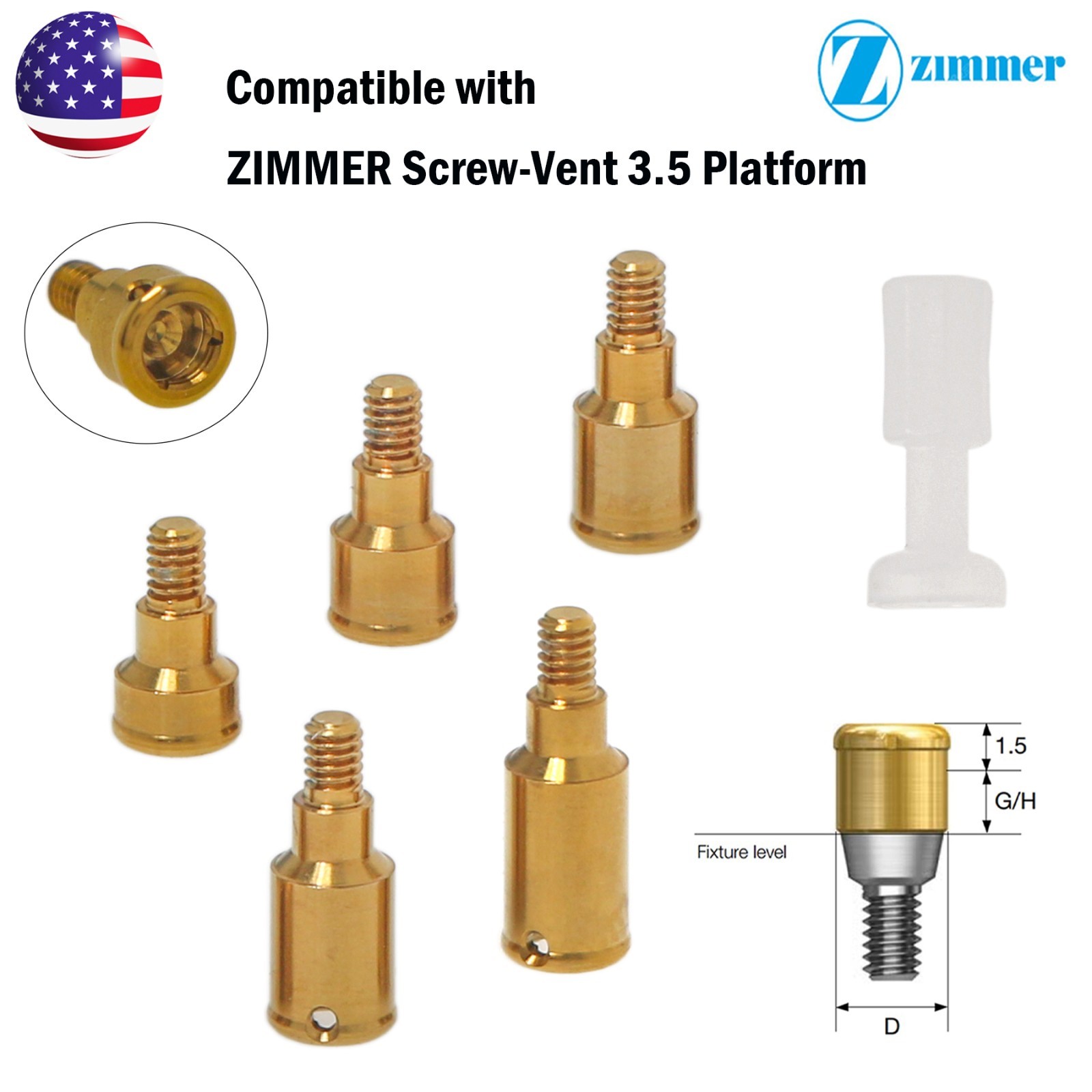 US Zest Locator Abutment for Zimmer Screw Vent 3.5/4.5 Platform and compatibles