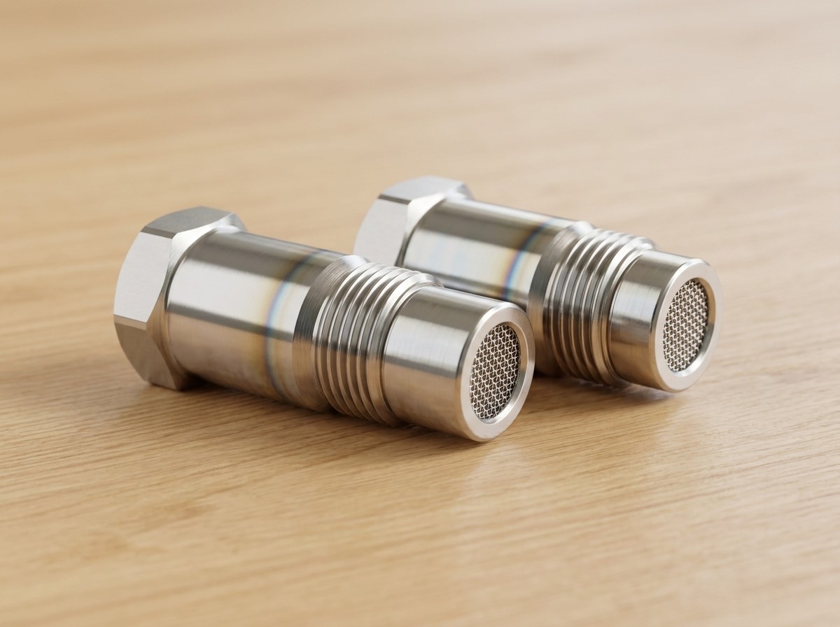 Lot of 2 Stainless Steel Threaded Adapters w/ Mesh Screen, Silver
