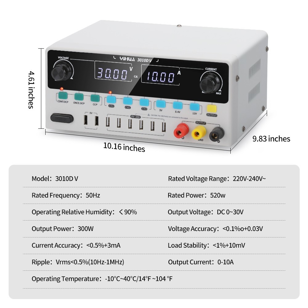 YIHUA DC Power Supply 30V 5A/10A Adjustable Digital Lab Bench Supply Precision