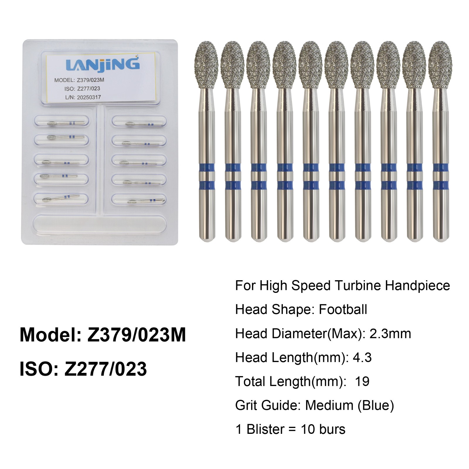 Dental Zirconia Diamond Burs FG Round End Taper Football Round Ball Fine Medium