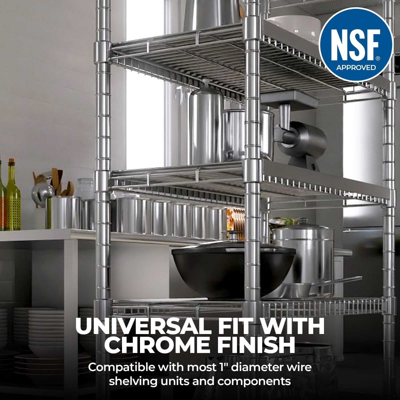 Commercial Chrome Posts for Wire Shelving- Set of 4 Poles