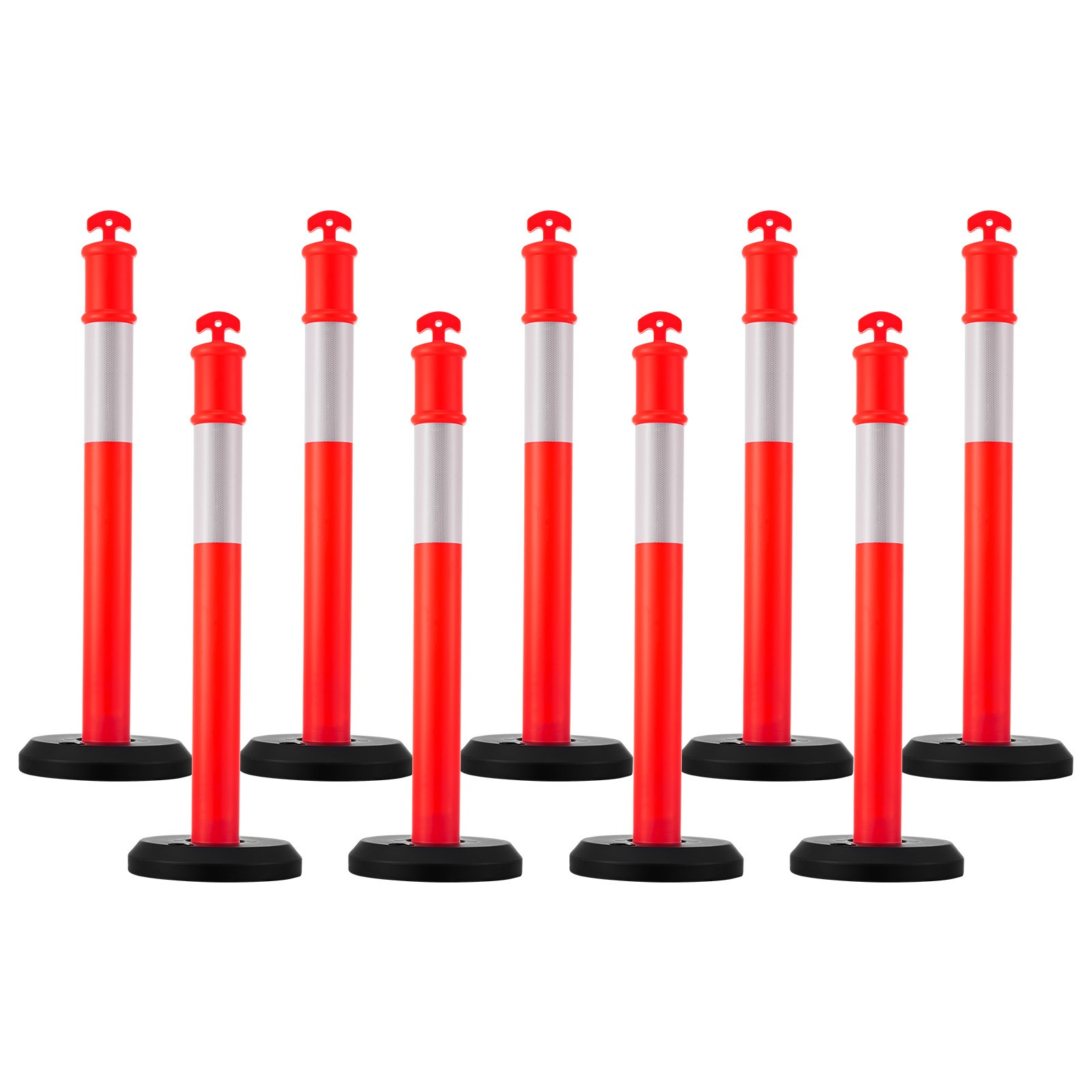 Uimoso Set of 9 Traffic Delineator Posts with Fillable Bases, 48 Inches Tall