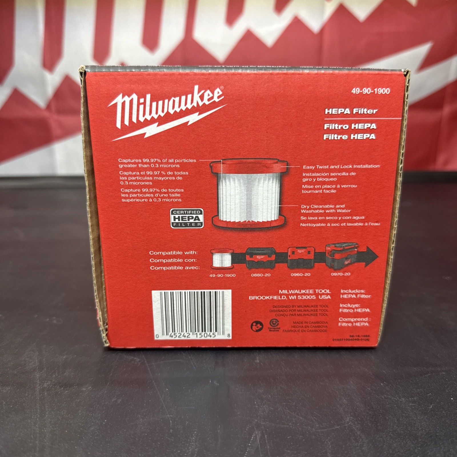Milwaukee Tool 49-90-1900 Cartridge Filter, Fits Milwaukee 0880-20 Vacuum