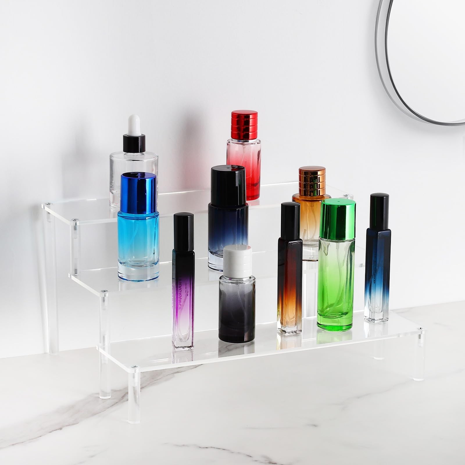 Clear 3 Tier Acrylic Tabletop Display Risers for Figures, Cosmetics & Home Decor