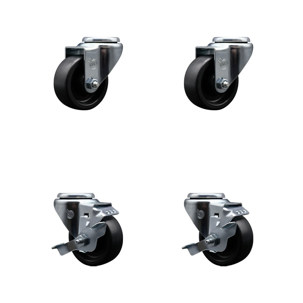 3 Inch Polyolefin Wheel Swivel Bolt Hole Caster Set with 2 Brake Service Caster